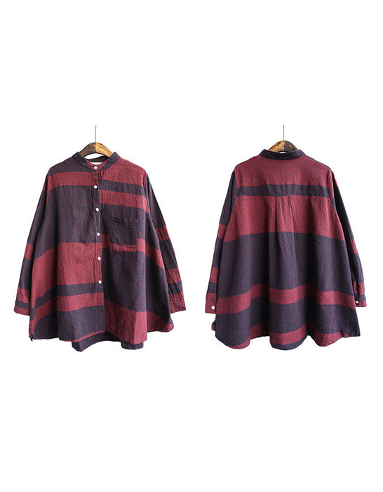 Striped Stand Collar Loose Long-sleeved Shirt New arrivals Women's Clothing 55.00