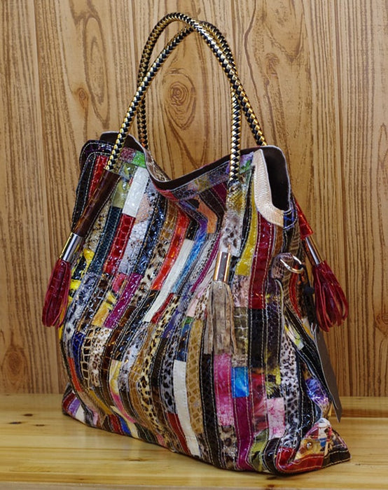 Stripes Snake Patent Tassel Colorful Handbag Accessories 95.00