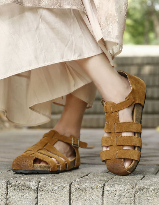 Suede Close Toe Woven Flat Sandals April Shoes Collection 2023 81.70