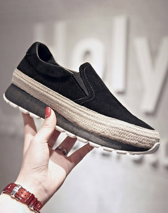 Suede Woven Casual Thick Heel Walking Shoes