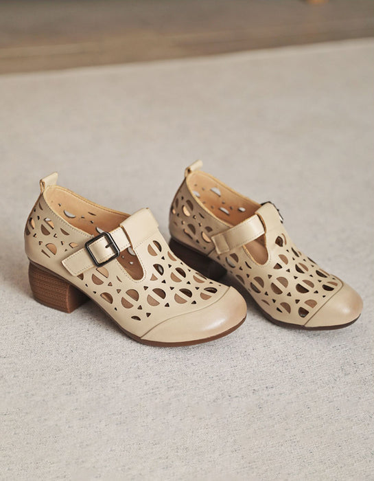 Summer Breathable Hollow Chunky Heels Sandals April Shoes Collection 2023 85.70