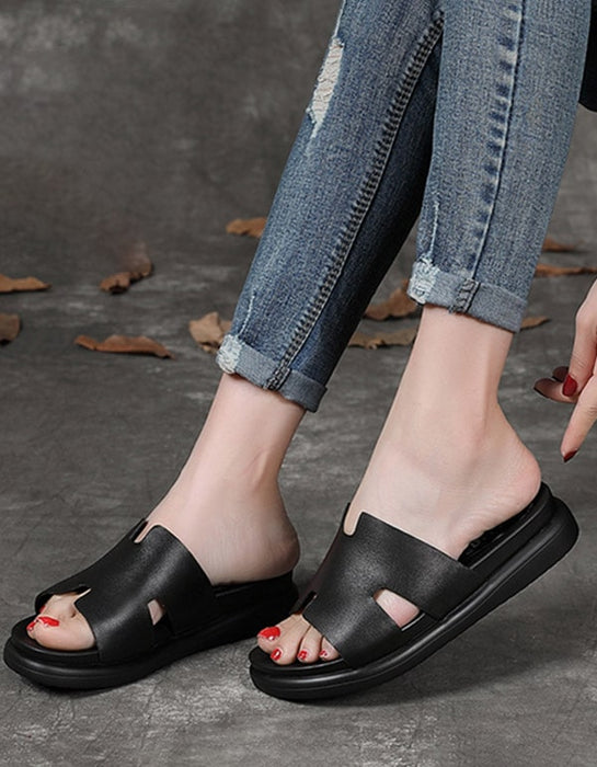 Summer Retro Leather Women's Slippers