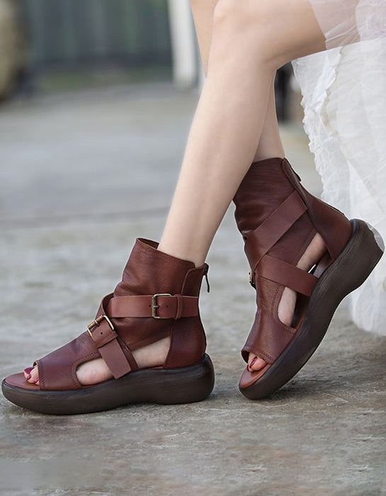 Summer Cut-out Ankle Retro Platform Sandals — Obiono