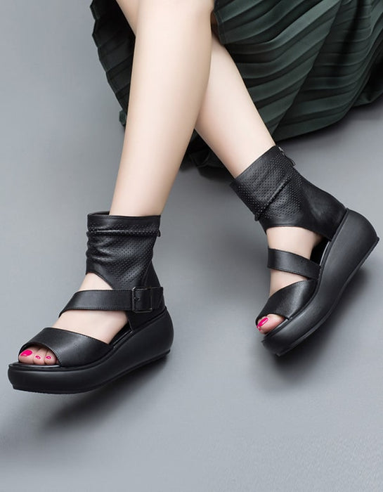 Summer Cut-out Strap Retro Ankle Platform Sandals