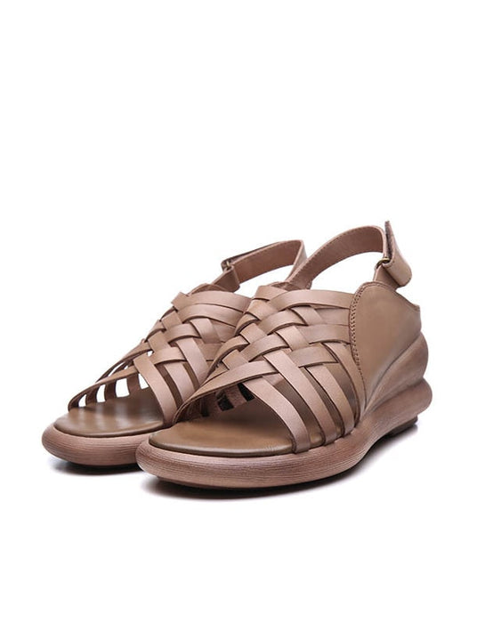 Leather Woven Wedge Slingback Sandals