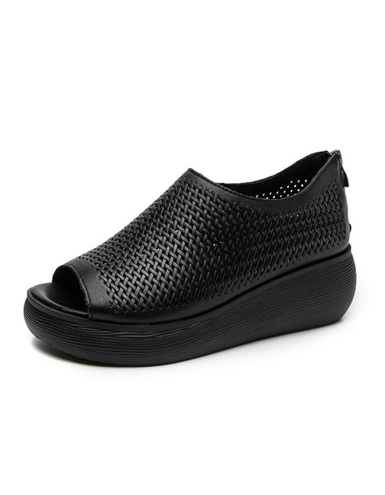 Summer Fish Toe Ladies Leather Wedge Sandals