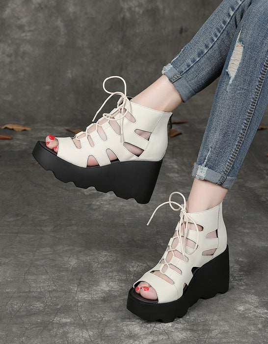 Summer Front Lace-up Fish-toe Wedge Sandals Oct Shoes Collection 2022 106.00