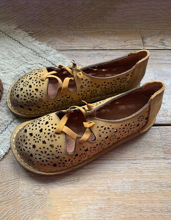 Zapatos planos retro de verano hechos a mano para mujer