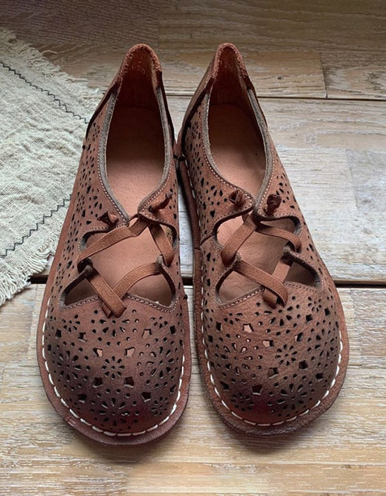 Zapatos planos retro de verano hechos a mano para mujer