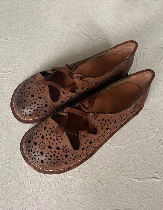 Zapatos planos retro de verano hechos a mano para mujer