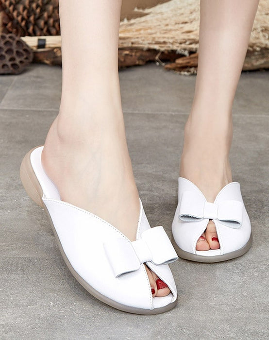 Summer Leather Bowknot Beach Slippers