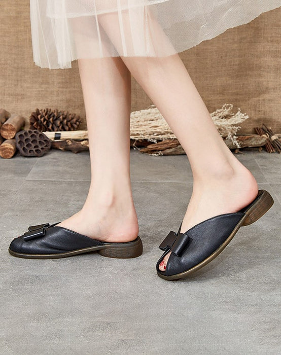 Summer Leather Bowknot Beach Slippers