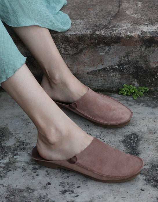 Summer Leather Close Toe Flat Slippers