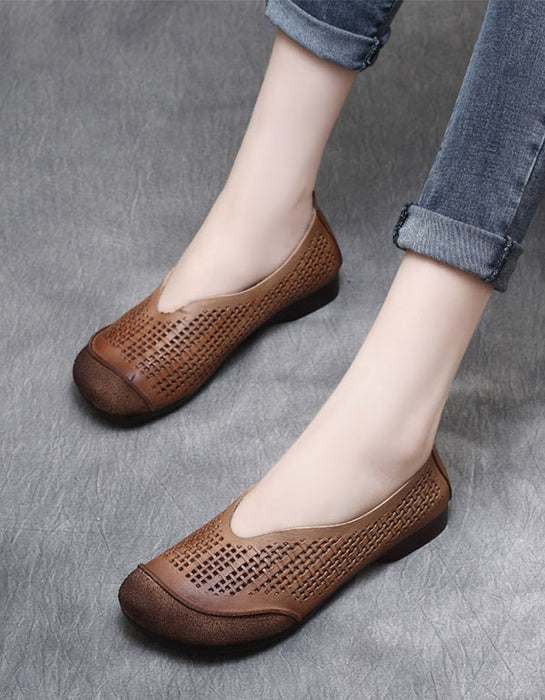 Summer Leather Hollow Perforated Retro Flats