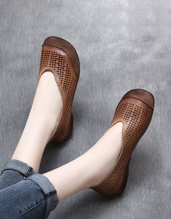 Summer Leather Hollow Perforated Retro Flats