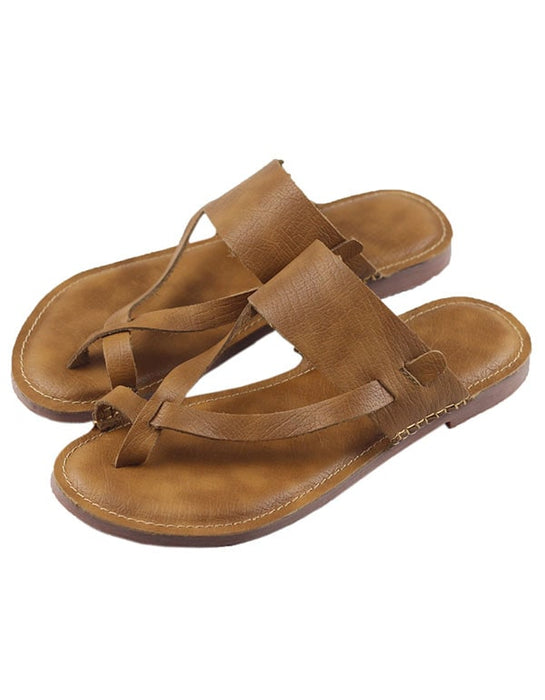 Summer Leather Retro Flip-Flop Flat Slippers