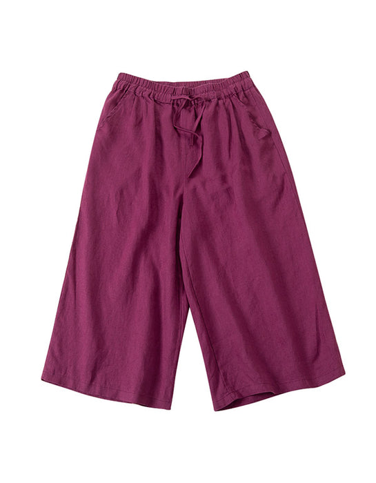 Summer Linen Cropped Wide-Leg Pants Bottoms 46.00