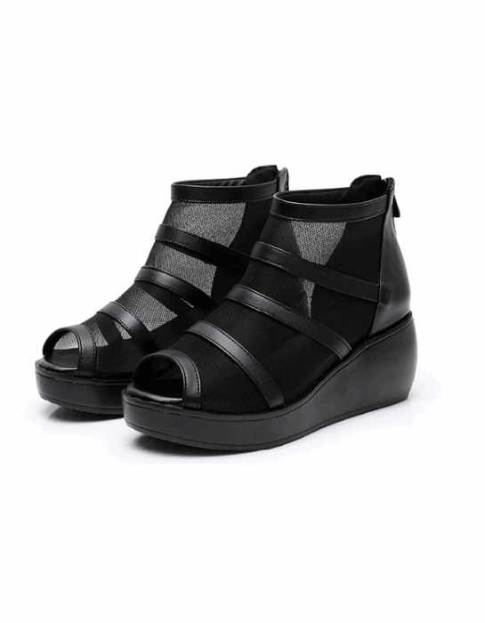Summer Mesh Fish-toe Ankle Wedge Sandals