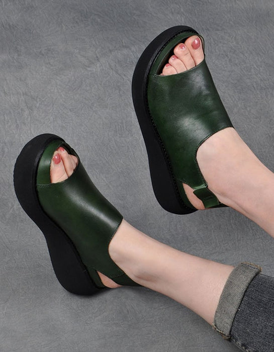 Summer Retro Leather Open Toe Wedge Heel Sandals June New 2020 67.70