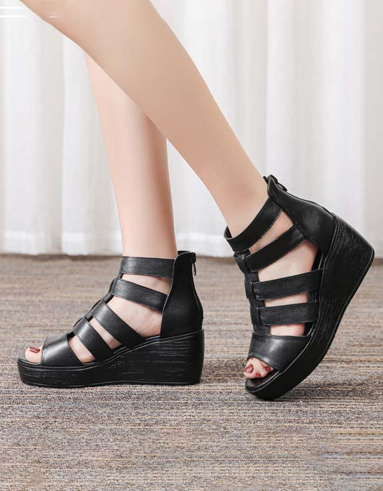 Summer Retro Leather Wedge Strappy Sandals Sep Shoes Collection 2021 76.80