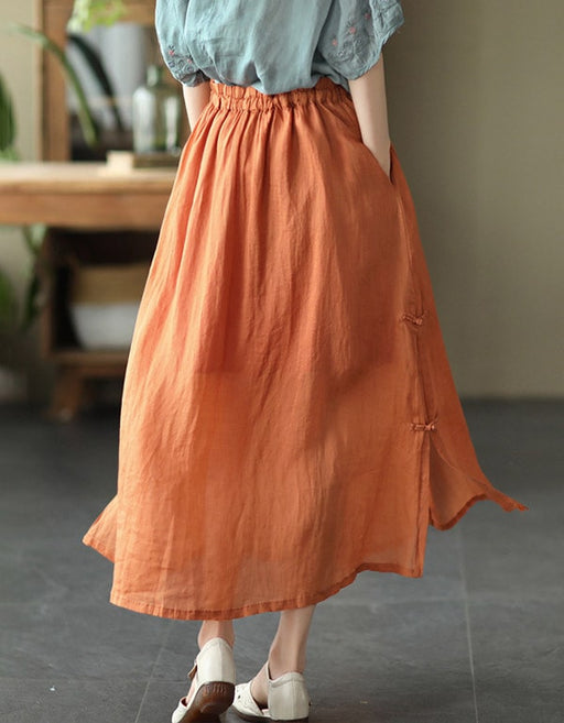 Summer Retro Buckle Split Ramie Skirt New arrivals Women's Clothing 47.00