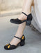 Summer Retro Embroidery Ankle Strap Chunky Heels June Shoes Collection 2021 86.60
