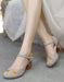 Summer Retro Embroidery Ankle Strap Chunky Heels June Shoes Collection 2021 86.60
