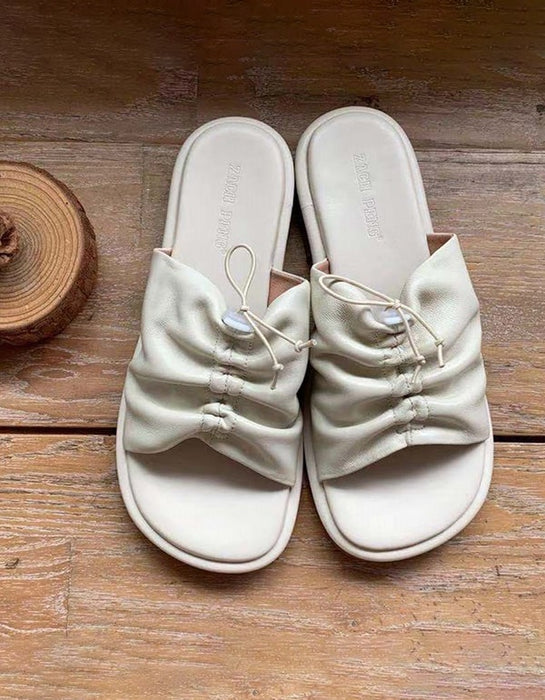 Retro Leather Summer Slippers Beige