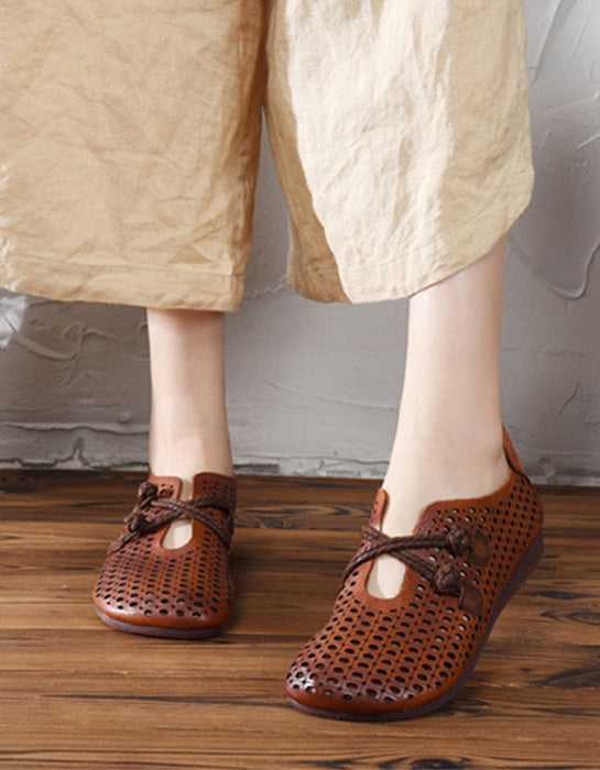 Summer Spring Retro Leather Flats Breathable