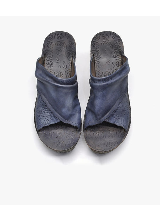 Summer Wedge Heels Leather Slippers
