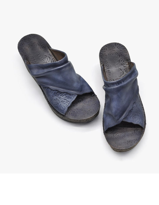 Summer Wedge Heels Leather Slippers
