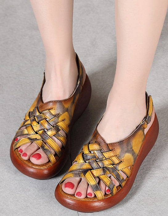 Summer Wedge Retro Leather Sandals Women