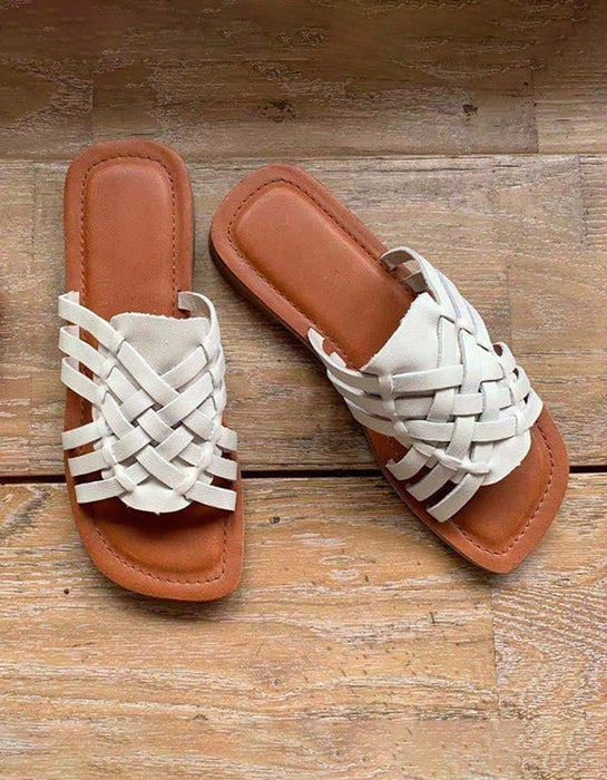 Vintage Leather Summer Woven Slides
