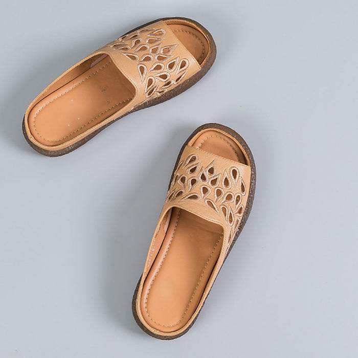 Summer Casual Hollow Slippers Beige