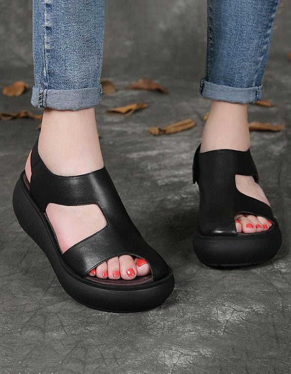 Handmade Open Toe Wedge Sandals Slingback — Obiono