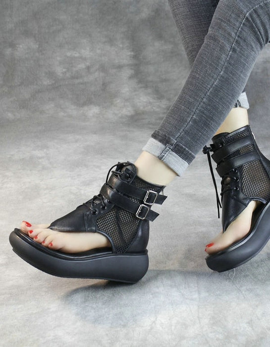 Summer leather Clip Toe Wedge Heel Sandals