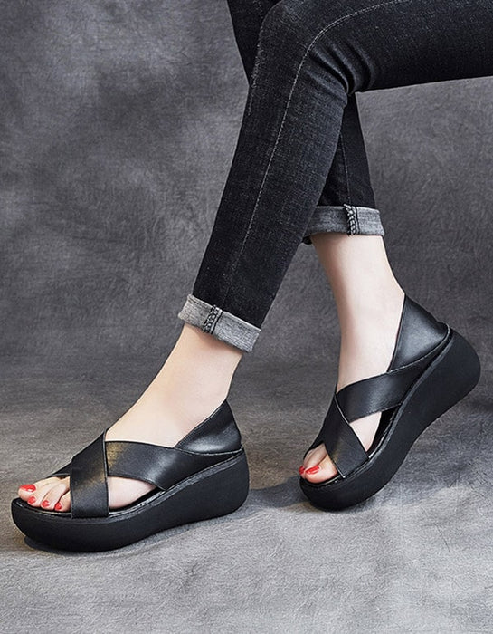 Summer Retro Leather Slip On Platform Sandals Aug New Trends 2020 75.10