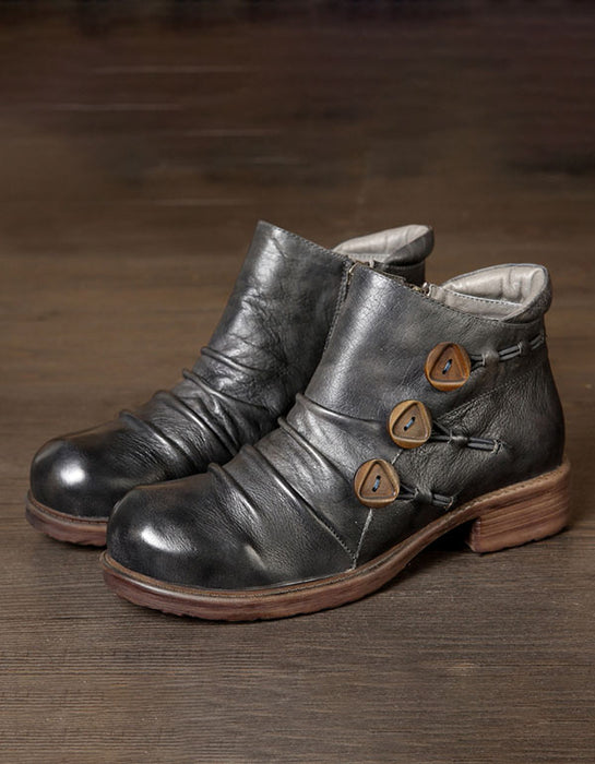 Thick-Soled Autumn Leather Retro Toe Boots