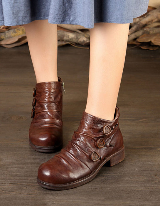 Thick-Soled Autumn Leather Retro Toe Boots