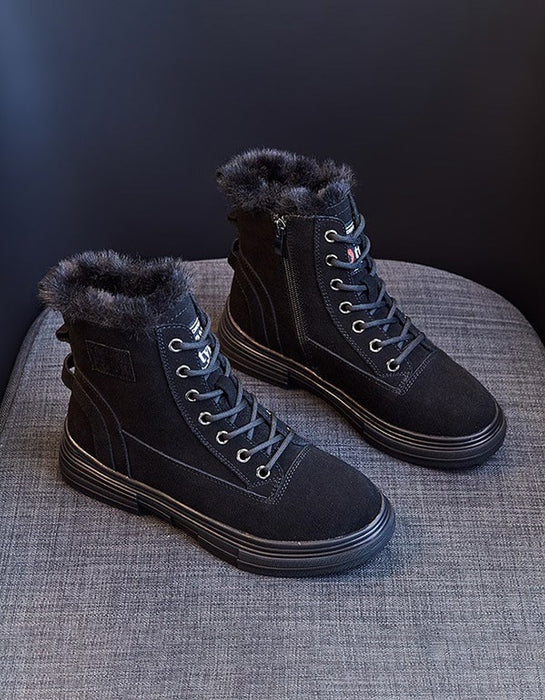 Fur Inner Lace-up Winter Suede Snow Boots — Obiono