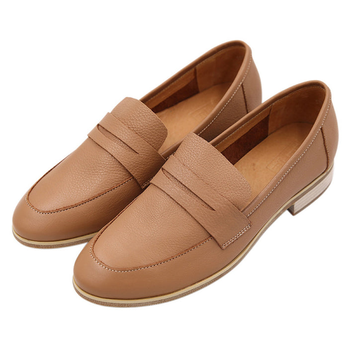 Thick Leather Retro Casual Flat Women's Shoes | Gift Shoes