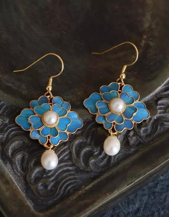 Handmade Vintage Blue Gold-plated Earrings Accessories 29.00