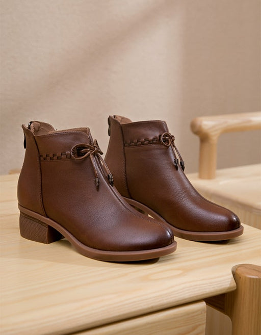 Vintage Chunky Heeled Retro Leather Handmade Women Boots Oct New Trends 2020 80.30