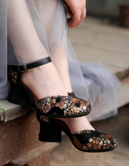 Vintage Embossed Sandals Chunky Heels April Shoes Trends 2021 80.22