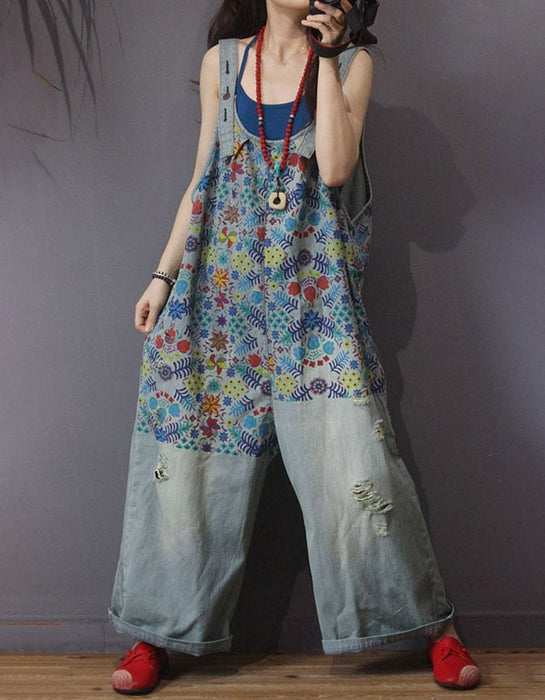 Vintage Floral Printed Overalls Women's Jumpsuit — Obiono