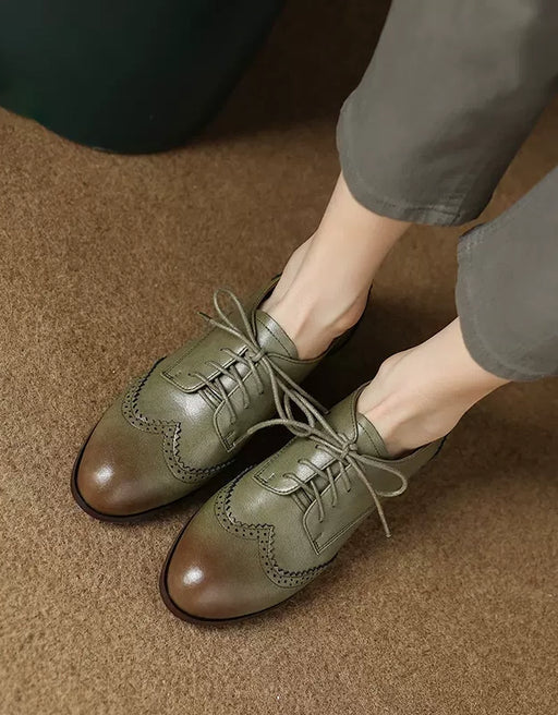 Vintage Green Classic Brogue Oxford Shoes Women 35 / Brown Vintage Green Classic Brogue Oxford Shoes Women 35 / Brown
