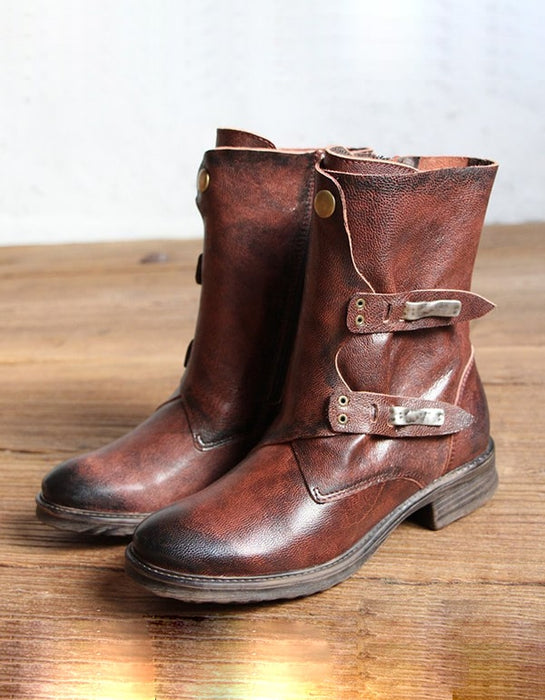 Vintage Handmade Leather Belt Buckle Motorcycle Short Boots