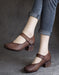 Vintage Leather Comfortable Chunky Heels Pumps June Shoes Collection 2022 85.00