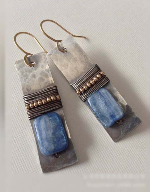 Vintage Silver Blue Rectangle Stone Earrings Accessories 25.20