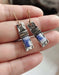 Vintage Silver Blue Rectangle Stone Earrings Accessories 25.20